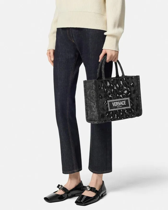 Leopard Athena Small Tote Bag Blackprint Women Versace Athena