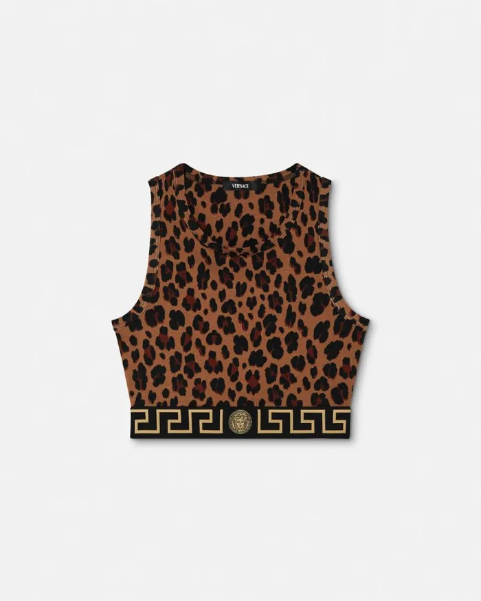 Leopard Greca Border Crop Top Animalier Women Versace Bras and Briefs