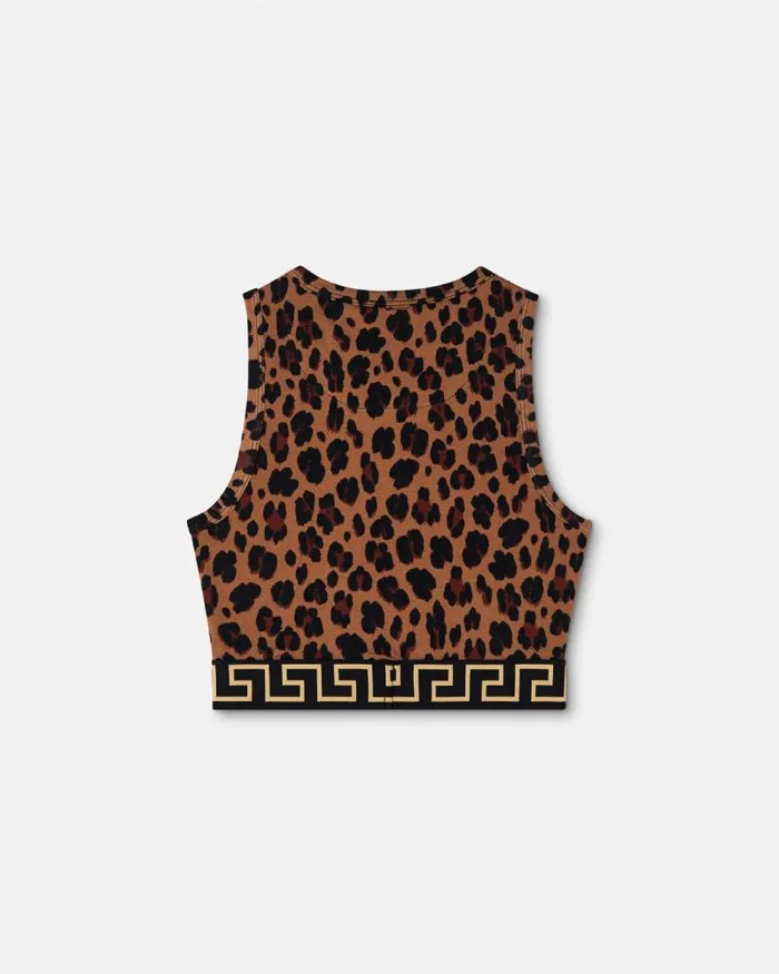 Leopard Greca Border Crop Top Animalier Women Versace Bras and Briefs