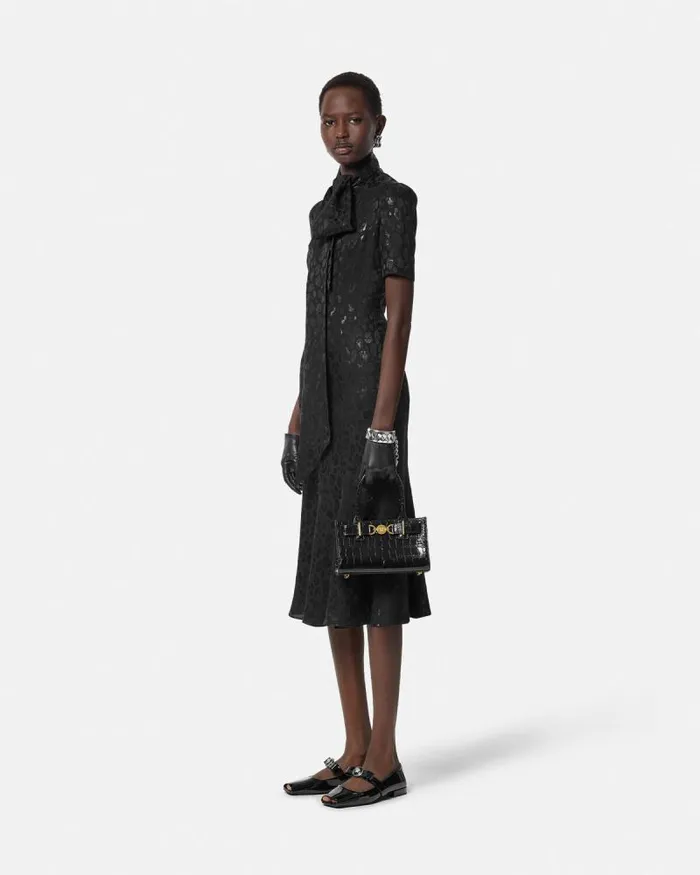 Leopard Jacquard Lavallire Midi Dress Black Women Versace Dresses