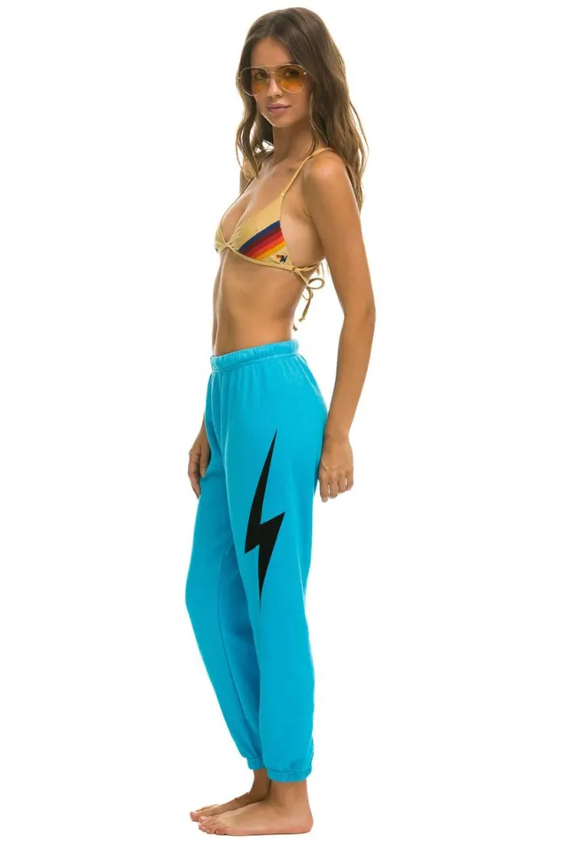 Light Weight Bolt Sweatpants 8211 Neon Blue Women Aviator Nation Sweatpants