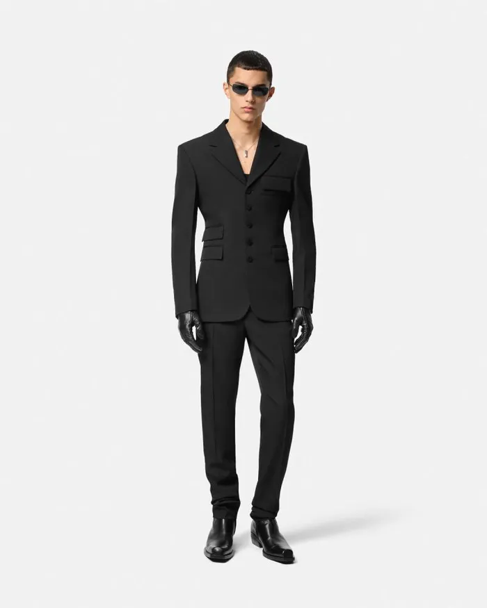 Light Wool Formal Trousers Black Men Versace Pants and Shorts