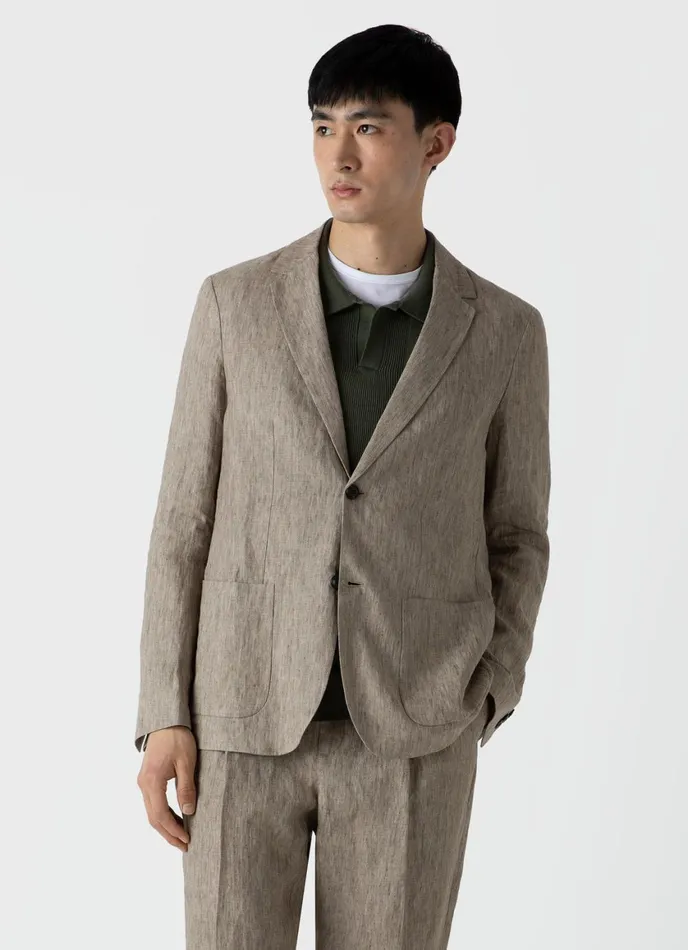 Linen Unstructured Blazer Dark Stone Men SUNSPEL Jackets and Coats