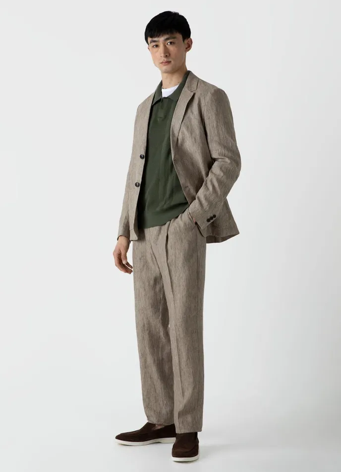 Linen Unstructured Blazer Dark Stone Men SUNSPEL Jackets and Coats