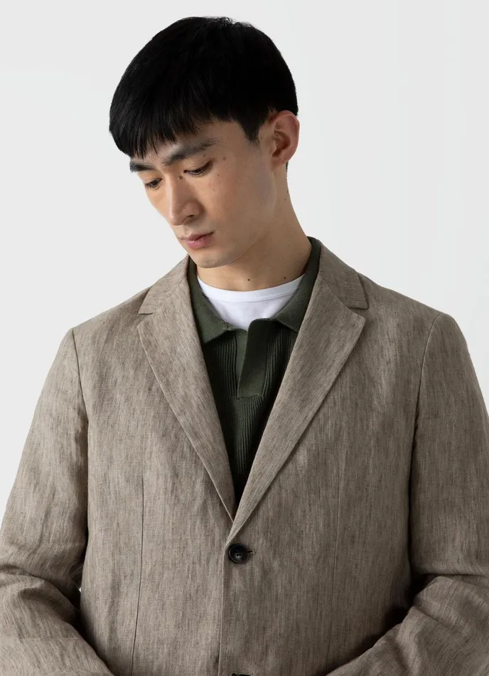 Linen Unstructured Blazer Dark Stone Men SUNSPEL Jackets and Coats