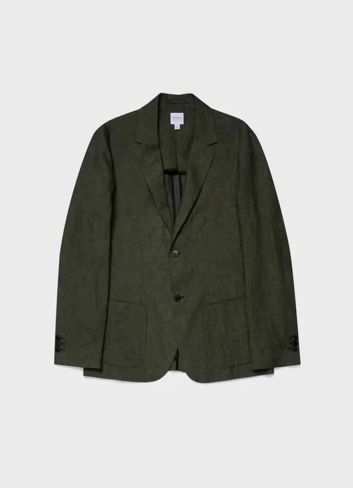 Linen Unstructured Blazer Hunter Green Men SUNSPEL Jackets and Coats