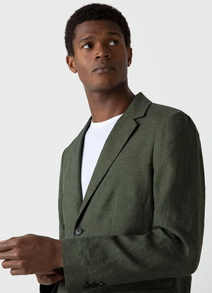Linen Unstructured Blazer Hunter Green Men SUNSPEL Jackets and Coats
