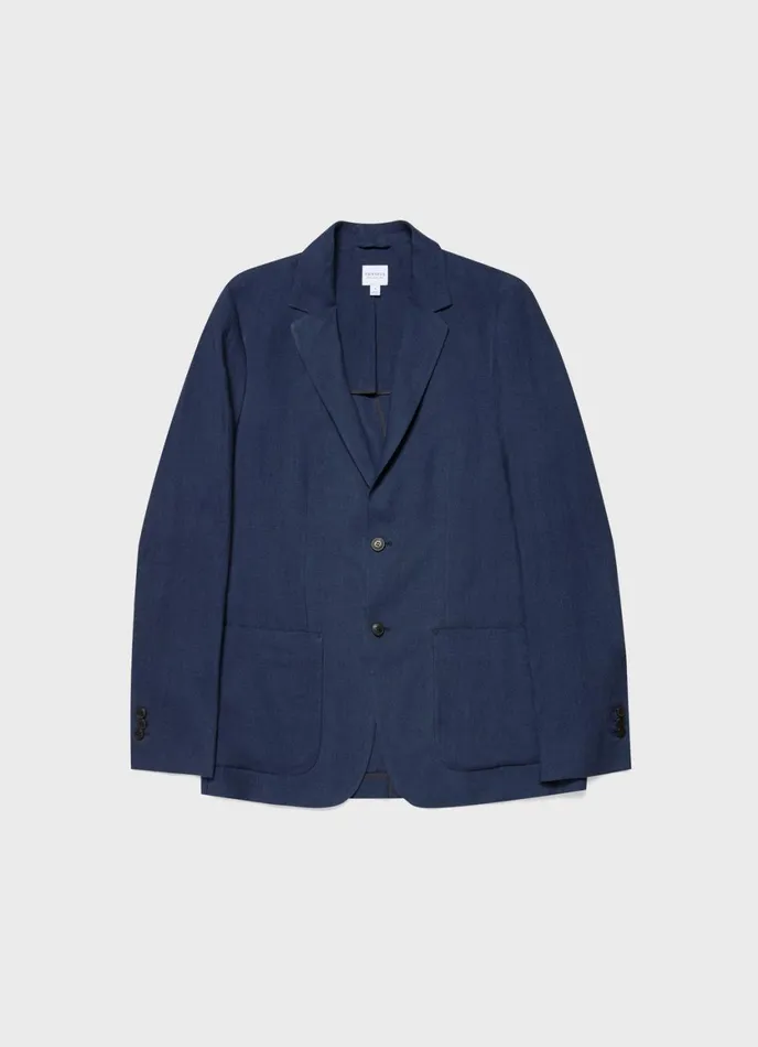 Linen Unstructured Blazer Light Navy Men SUNSPEL Jackets and Coats