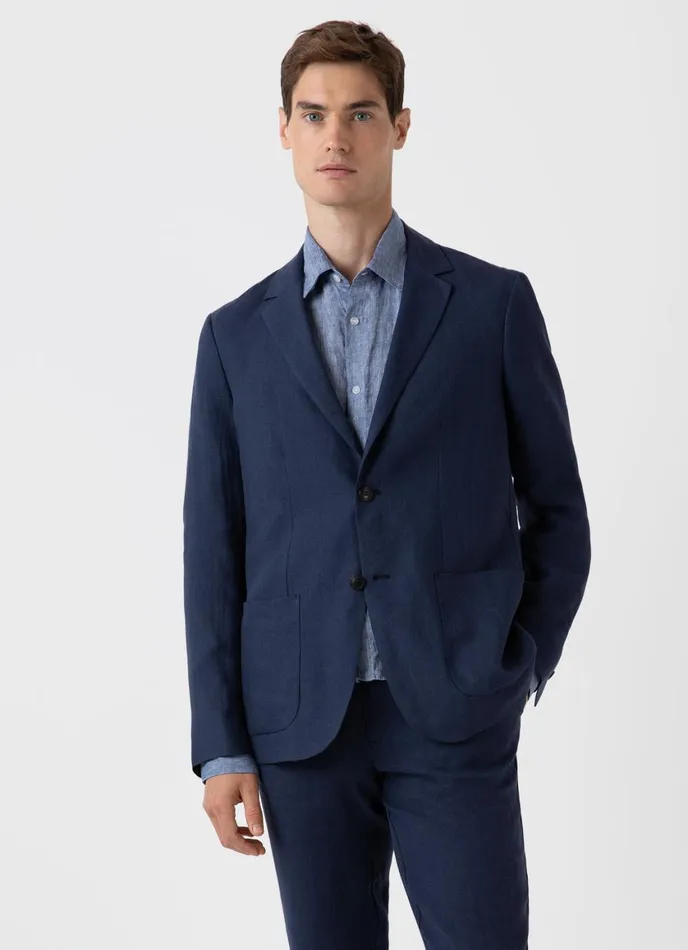 Linen Unstructured Blazer Light Navy Men SUNSPEL Jackets and Coats