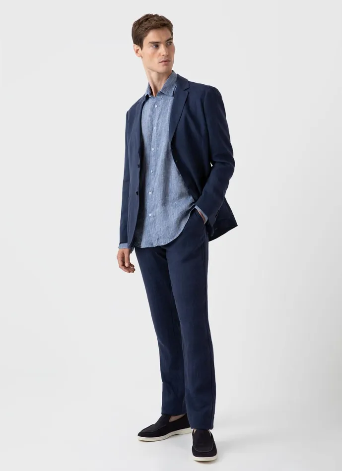 Linen Unstructured Blazer Light Navy Men SUNSPEL Jackets and Coats