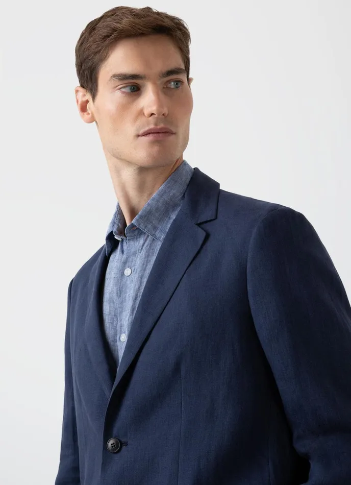 Linen Unstructured Blazer Light Navy Men SUNSPEL Jackets and Coats