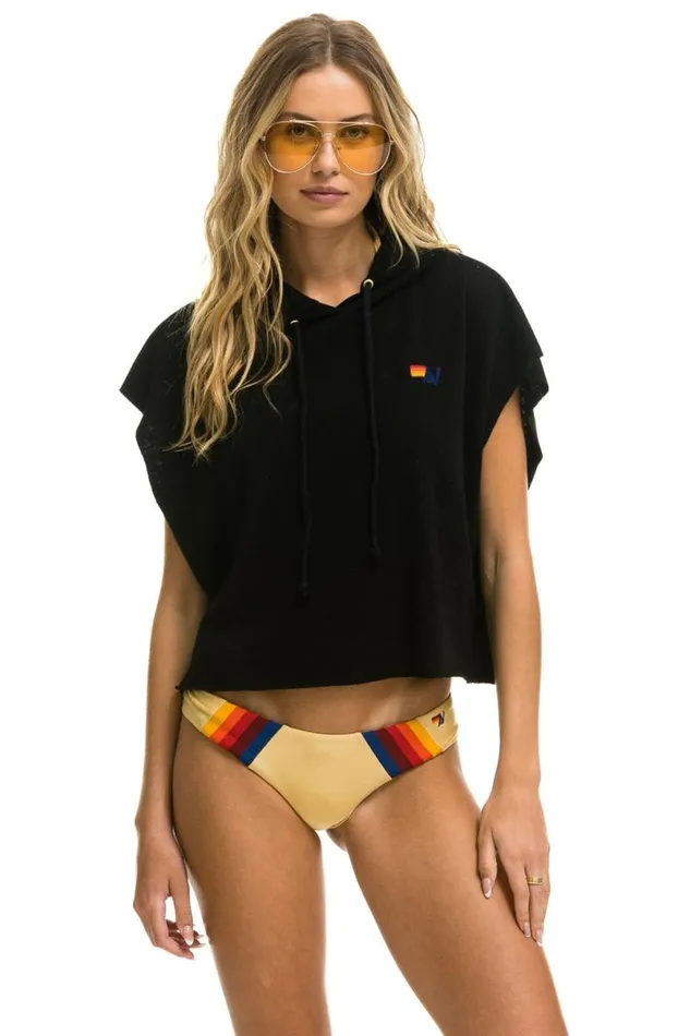 Logo Embroidery Sleeveless Relaxed Cropped Pullover Hoodie 8211 Black Women Aviator Nation Hoodies