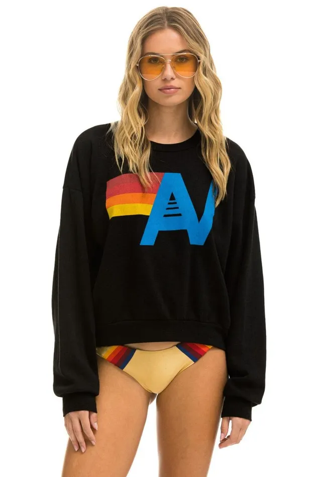 Logo Relaxed Crew Sweatshirt 8211 Black WomenMen Aviator Nation Sweatshirts