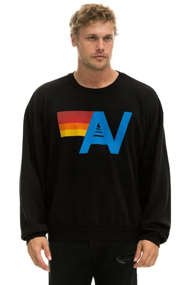 Logo Relaxed Crew Sweatshirt 8211 Black WomenMen Aviator Nation Sweatshirts