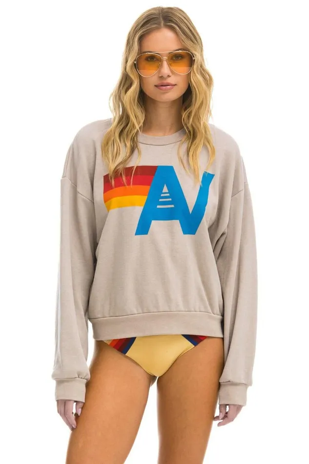 Logo Relaxed Crew Sweatshirt 8211 Sand WomenMen Aviator Nation Sweatshirts