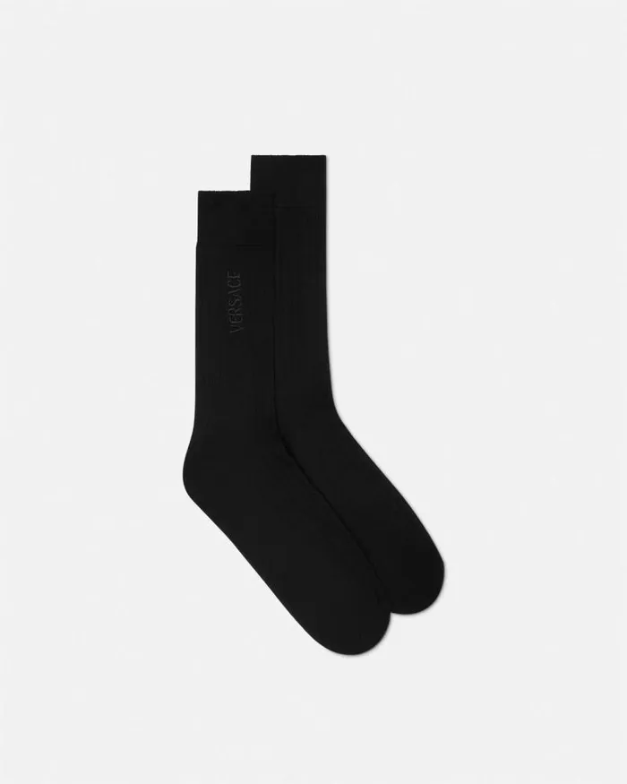 Logo Ribbed Socks Black Men Versace Socks