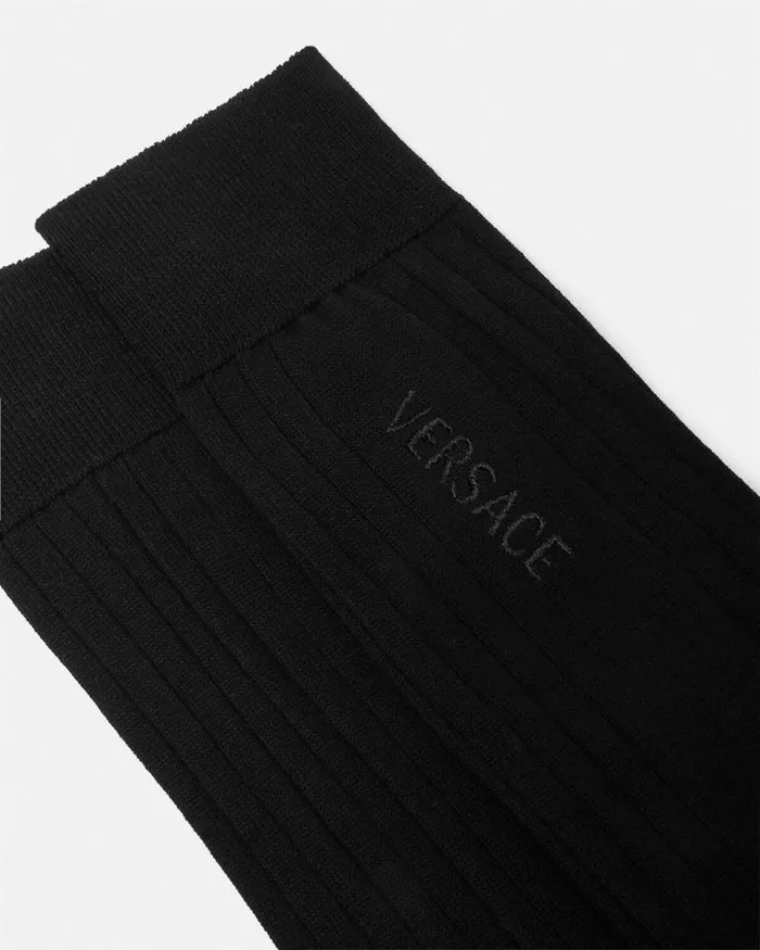 Logo Ribbed Socks Black Men Versace Socks