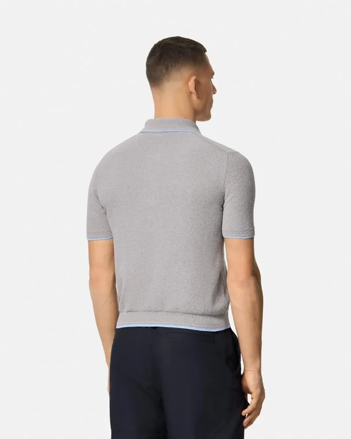 Logo Towel Polo Shirt Gray Men Versace Knitwear