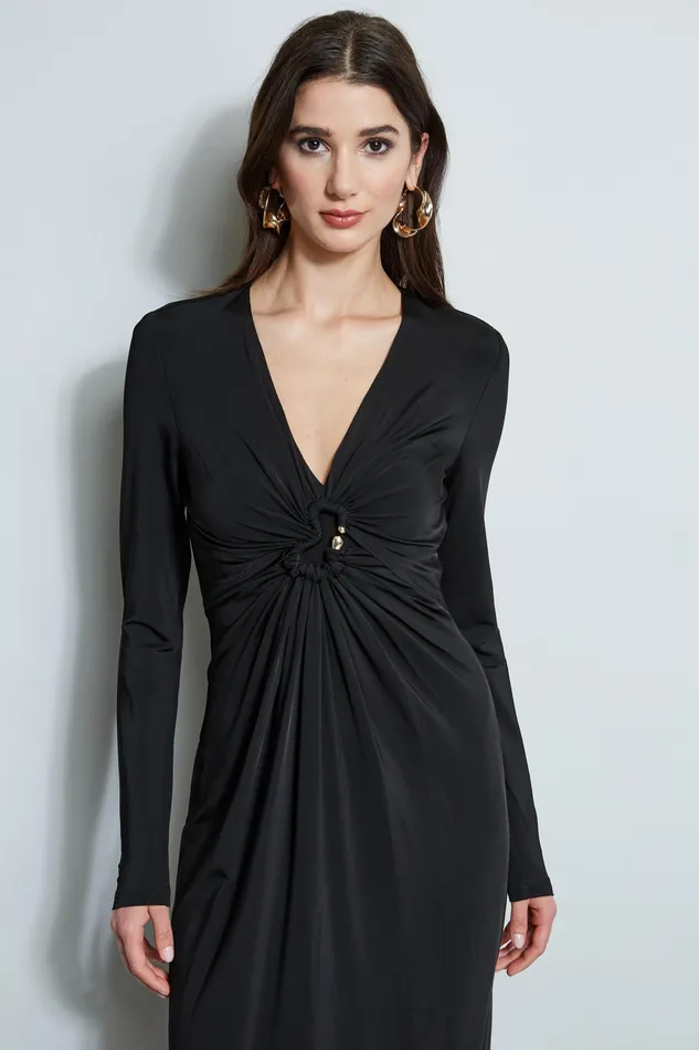 Long Sleeve Dresses Women Elie Tahari Matte Jersey Twist Detail Dress NOIR
