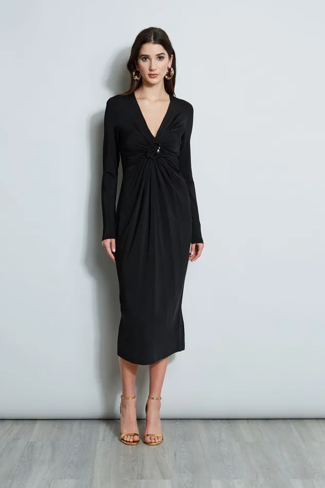 Long Sleeve Dresses Women Elie Tahari Matte Jersey Twist Detail Dress NOIR