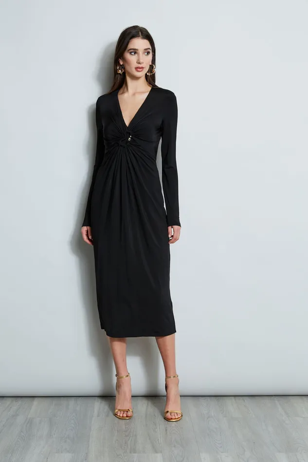 Long Sleeve Dresses Women Elie Tahari Matte Jersey Twist Detail Dress NOIR