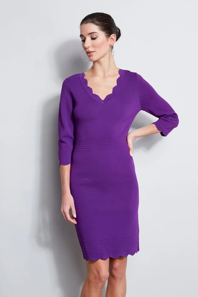 Long Sleeve Dresses Women Elie Tahari Scallop VNeck Dress VIOLET