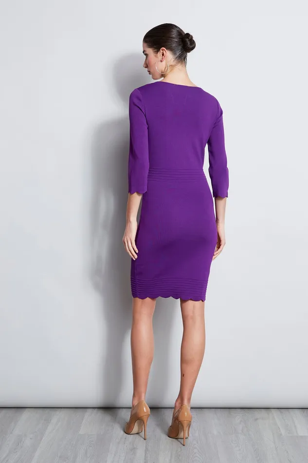 Long Sleeve Dresses Women Elie Tahari Scallop VNeck Dress VIOLET