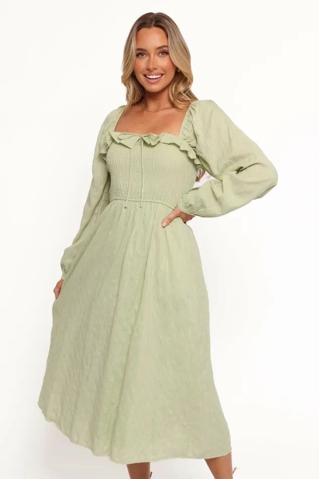 Long Sleeve Dresses Women Ophelia Midi Dress Olive Petal and Pup