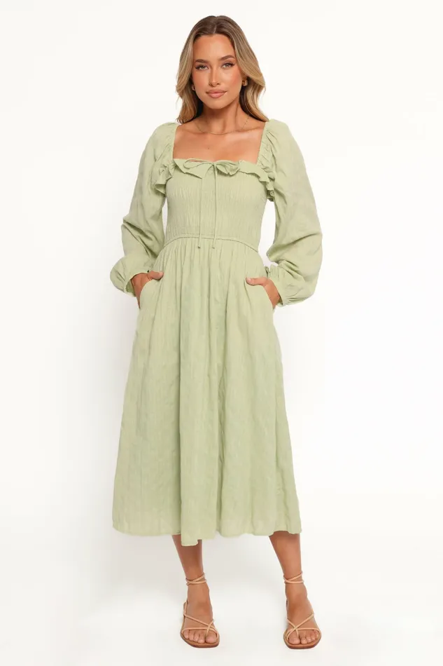 Long Sleeve Dresses Women Ophelia Midi Dress Olive Petal and Pup