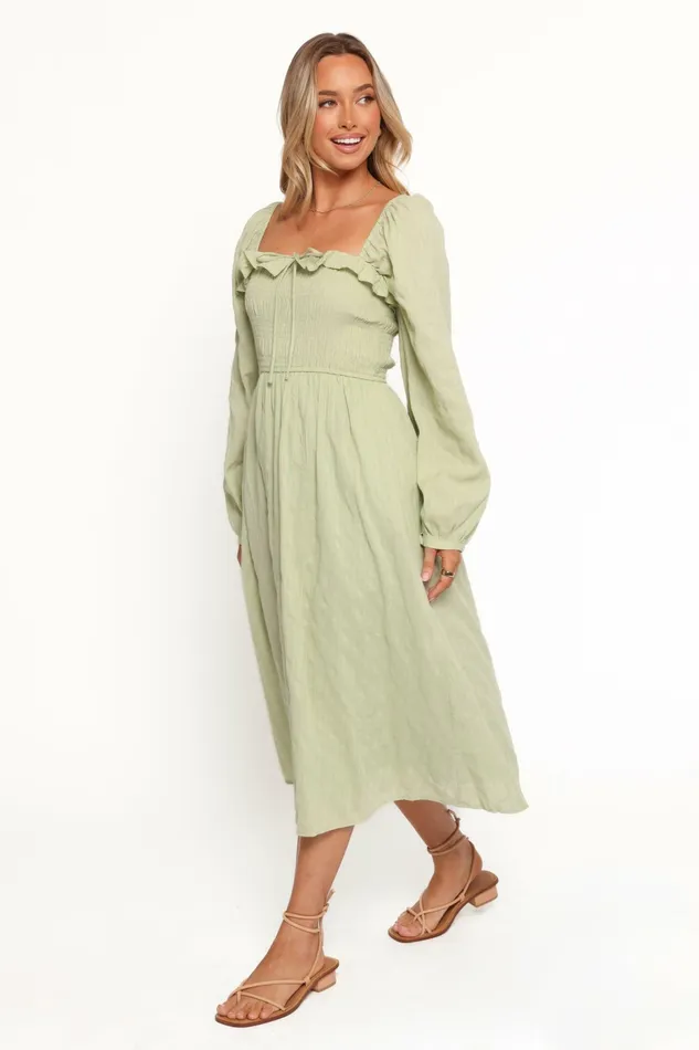 Long Sleeve Dresses Women Ophelia Midi Dress Olive Petal and Pup
