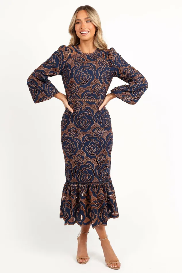 Long Sleeve Dresses Women Pierre Long Sleeve Lace Maxi Dress Navy Petal and Pup