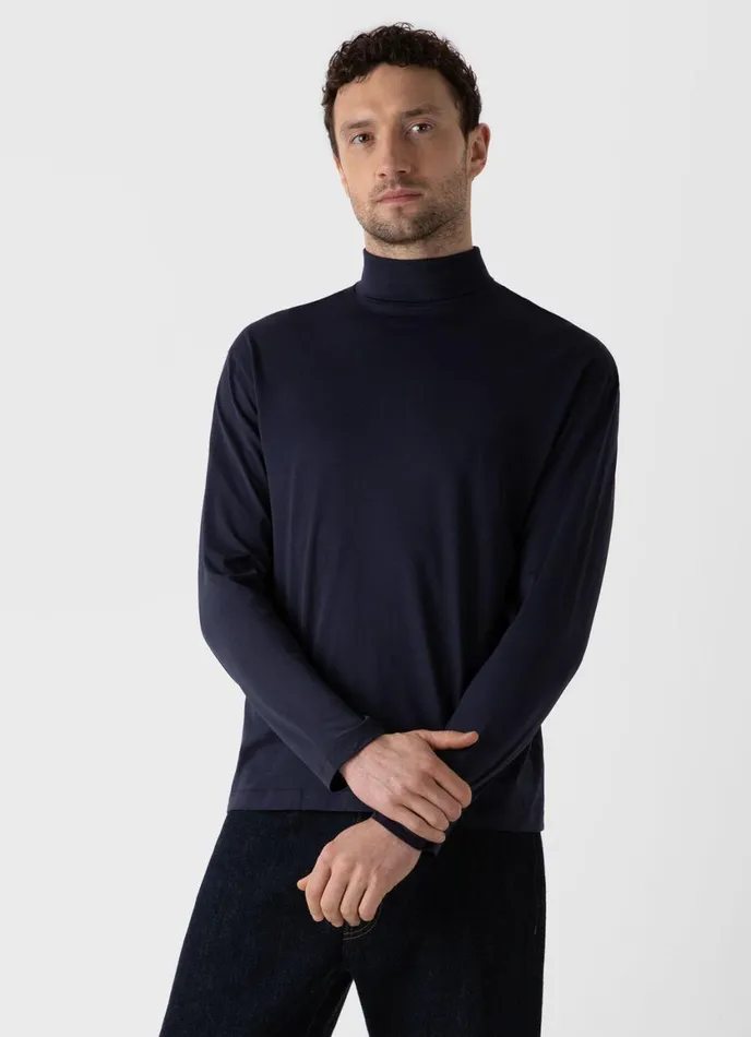 Long Sleeve Roll Neck Tshirt Navy Men SUNSPEL Tshirts