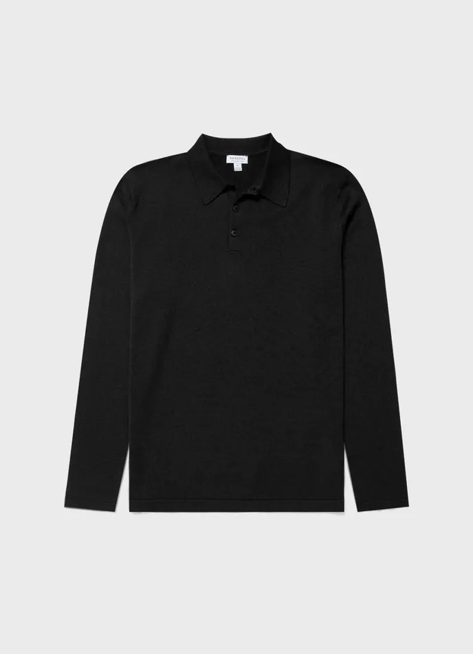 Long Sleeve Sea Island Cotton Polo Shirt Black Men SUNSPEL Polo Shirts