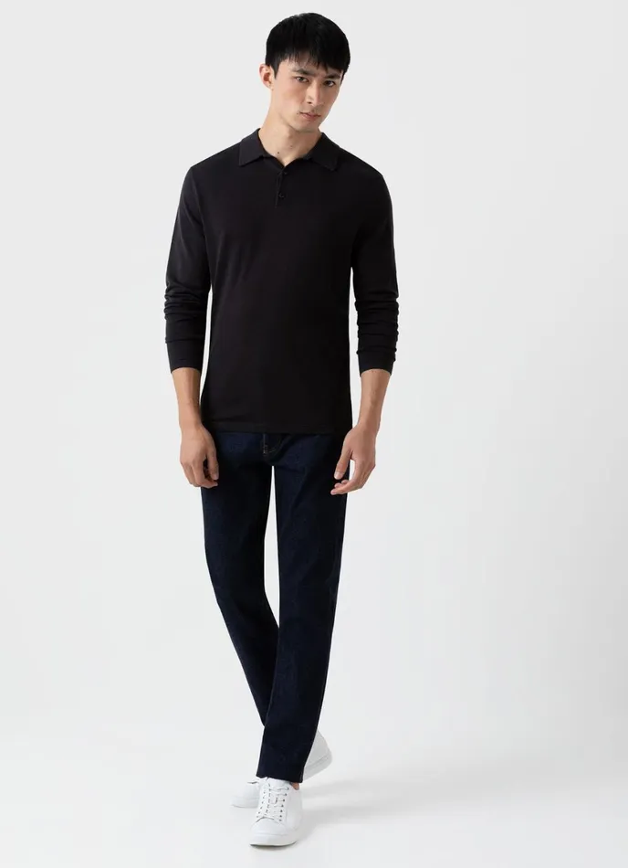 Long Sleeve Sea Island Cotton Polo Shirt Black Men SUNSPEL Polo Shirts