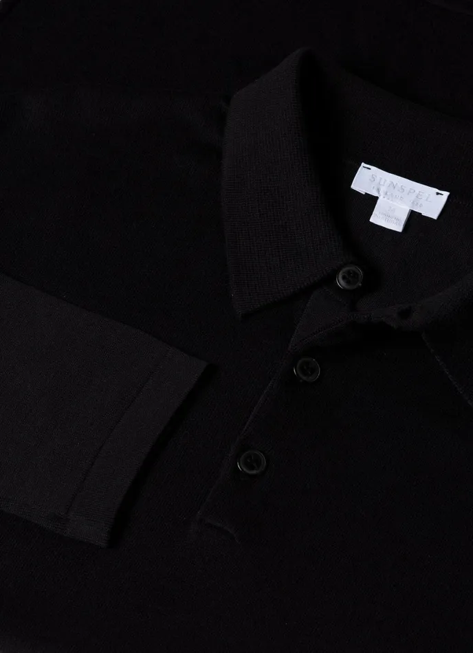 Long Sleeve Sea Island Cotton Polo Shirt Black Men SUNSPEL Polo Shirts