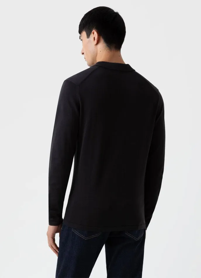 Long Sleeve Sea Island Cotton Polo Shirt Black Men SUNSPEL Polo Shirts