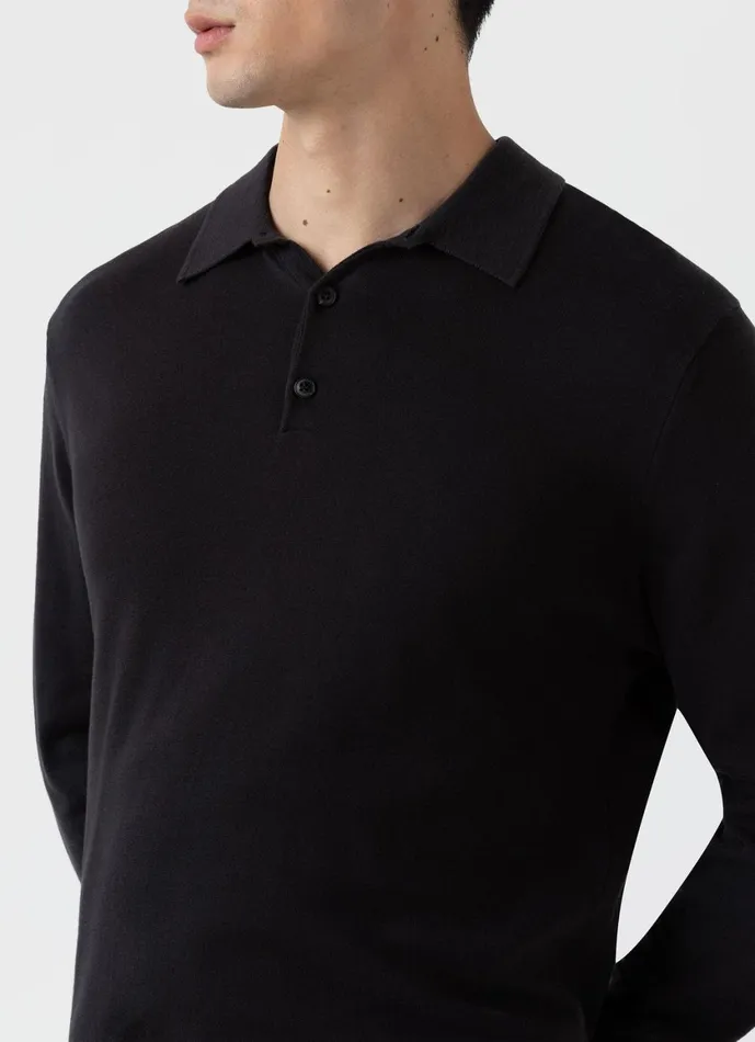Long Sleeve Sea Island Cotton Polo Shirt Black Men SUNSPEL Polo Shirts