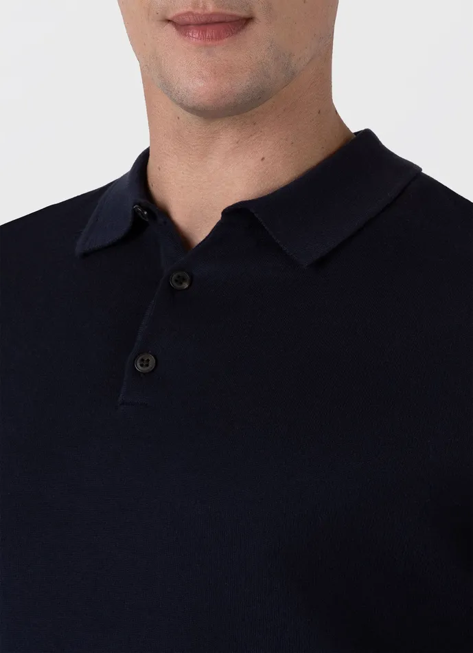 Long Sleeve Sea Island Cotton Polo Shirt Light Navy Polo Shirts ussunspel Men