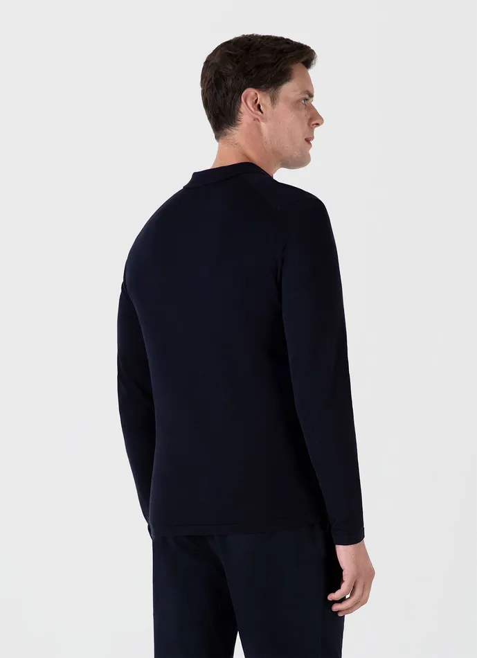 Long Sleeve Sea Island Cotton Polo Shirt Light Navy Polo Shirts ussunspel Men