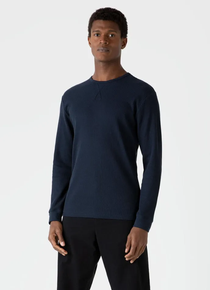 Long Sleeve Waffle Tshirt Navy Men SUNSPEL Tshirts