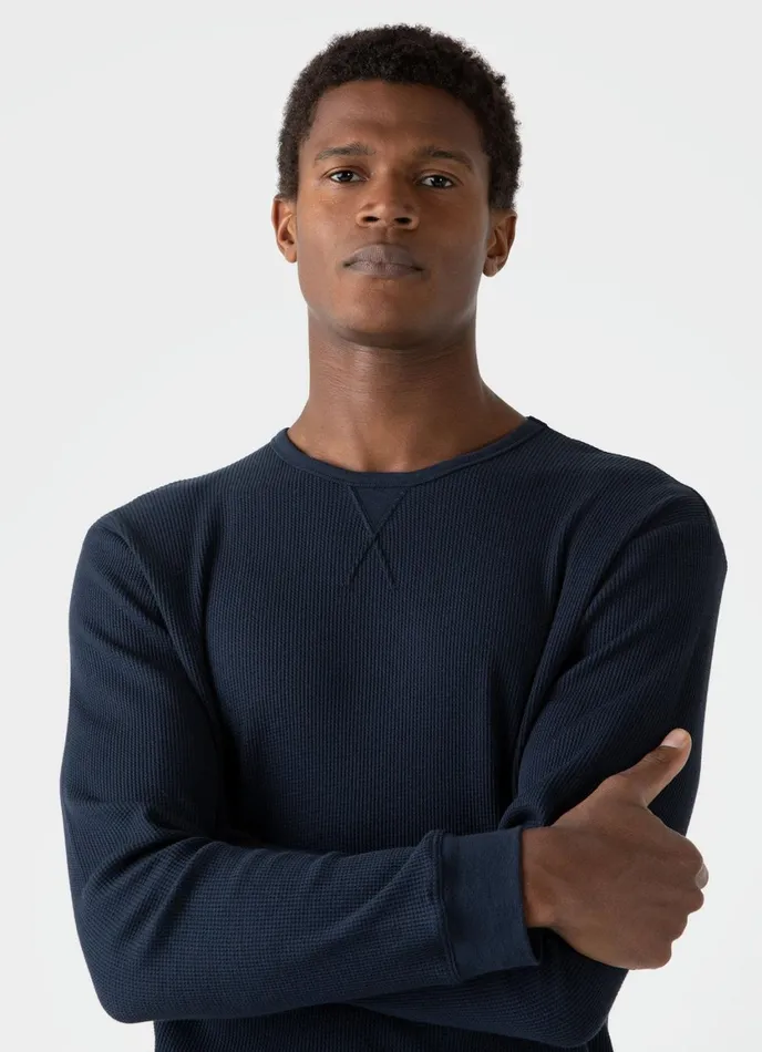 Long Sleeve Waffle Tshirt Navy Men SUNSPEL Tshirts