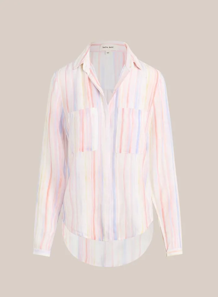 Long Sleeve Women Bella Dahl Button Down Hipster 8211 Sunrise Stripe Print