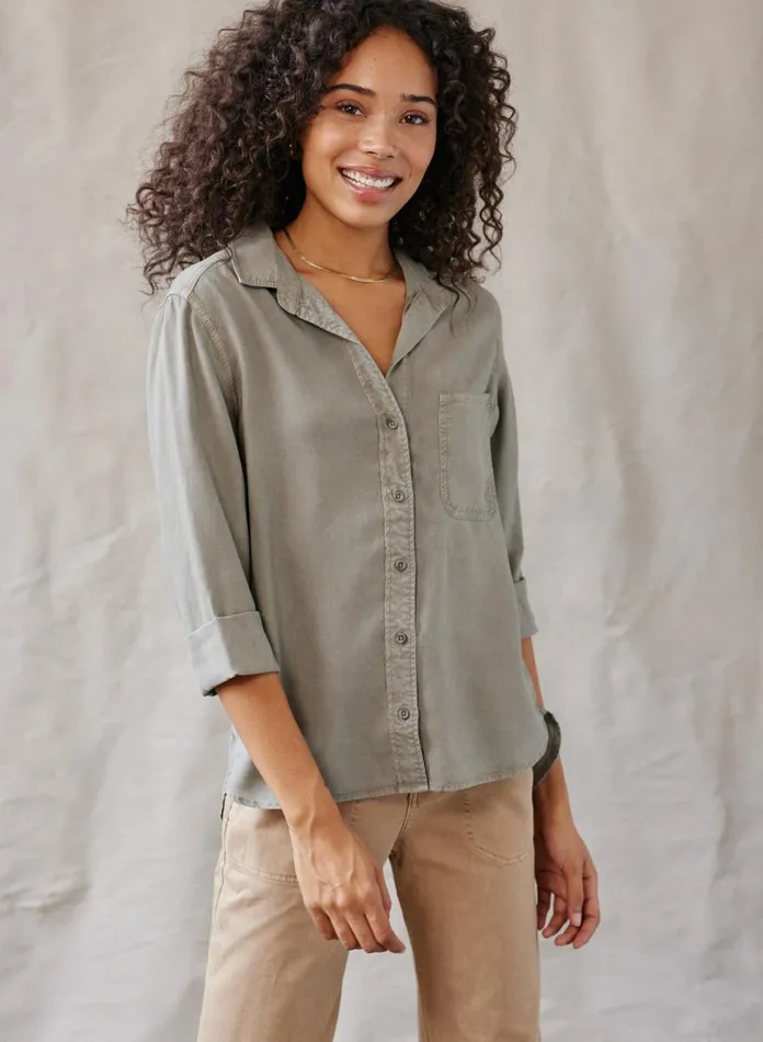 Long Sleeve Women Bella Dahl Shirt Tail Button Down 8211 Soft Army