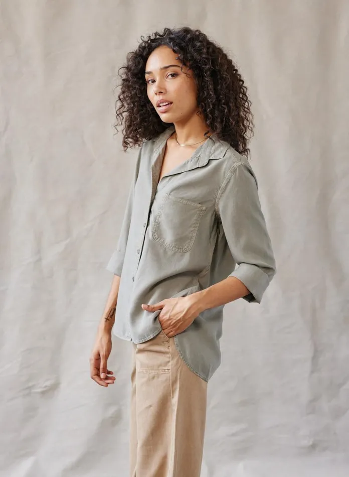 Long Sleeve Women Bella Dahl Shirt Tail Button Down 8211 Soft Army