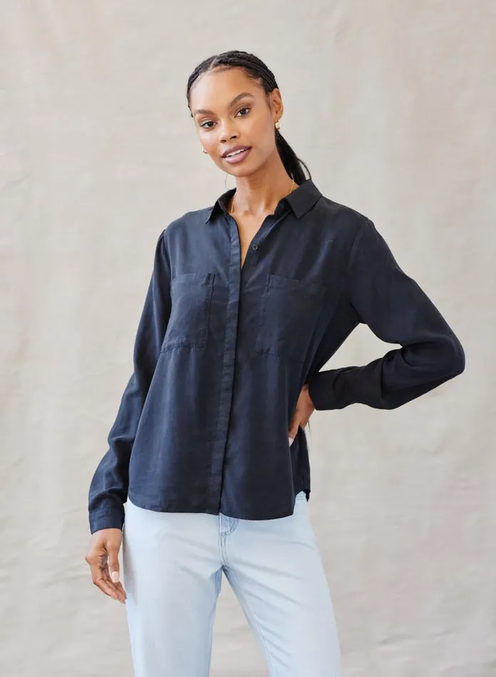 Long Sleeve Women Bella Dahl Two Pocket Classic Button Down 8211 Vintage Black Long Sleeve Women Bella Dahl Two Pocket Classic Button Down 8211 Vintage Black