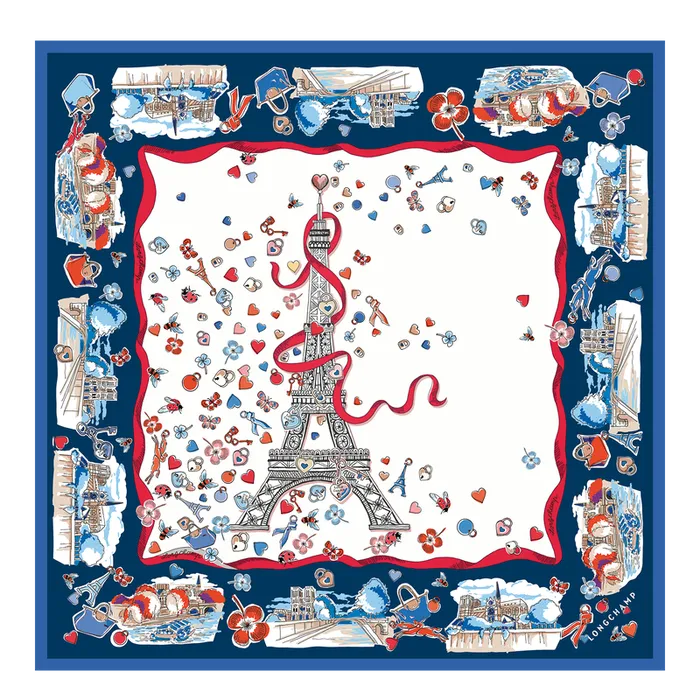 Longchamp Silk Scarves Women Equestrian Tower Silk scarf 50 Ecru