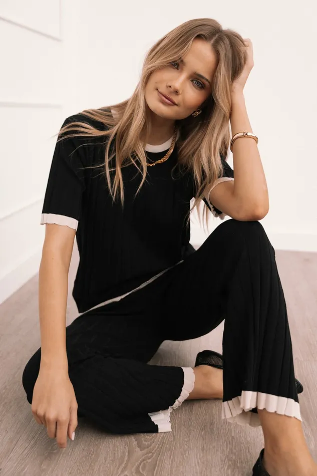 Loungewear Henrie Knit Set Black Beige 8211 Petal and Pup Women