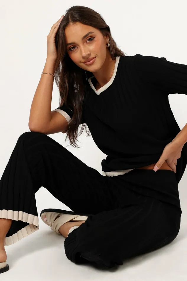 Loungewear Henrie Knit Set Black Beige 8211 Petal and Pup Women