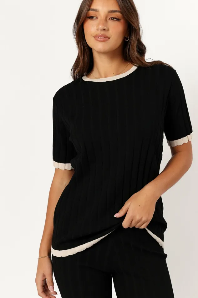 Loungewear Henrie Knit Set Black Beige 8211 Petal and Pup Women