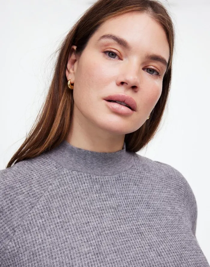 Loungewear Women Madewell Plus WaffleKnit LongSleeve Crewneck Tee Hthr Charcoal